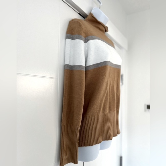 French  Connection/ White, grey & tan/ Mock turtleneck knit sweater/ Size US L - Picture 3 of 10